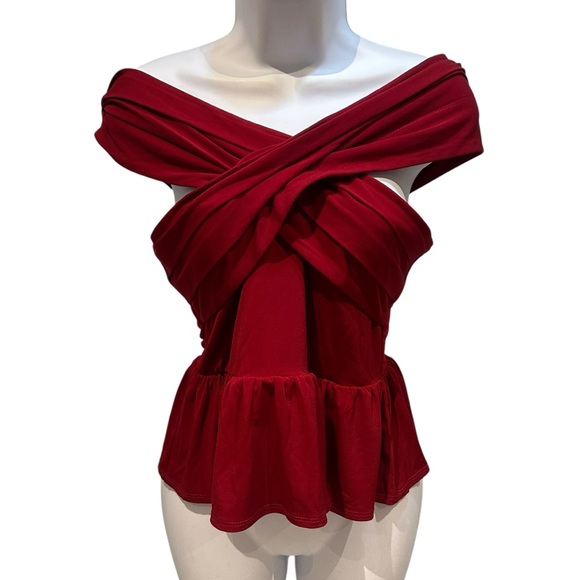 Revolve x Yumi Kim Burgundy Red Maya Peplum Off Shoulder Top Large - Picture 6 of 15